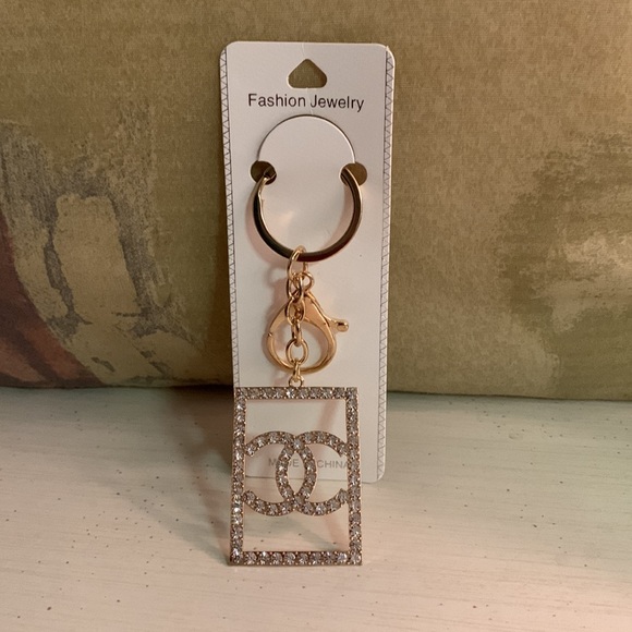 Accessories - Fashion Jewelry Keyring Handbag Charm WITH clear rhinestones in GOLD